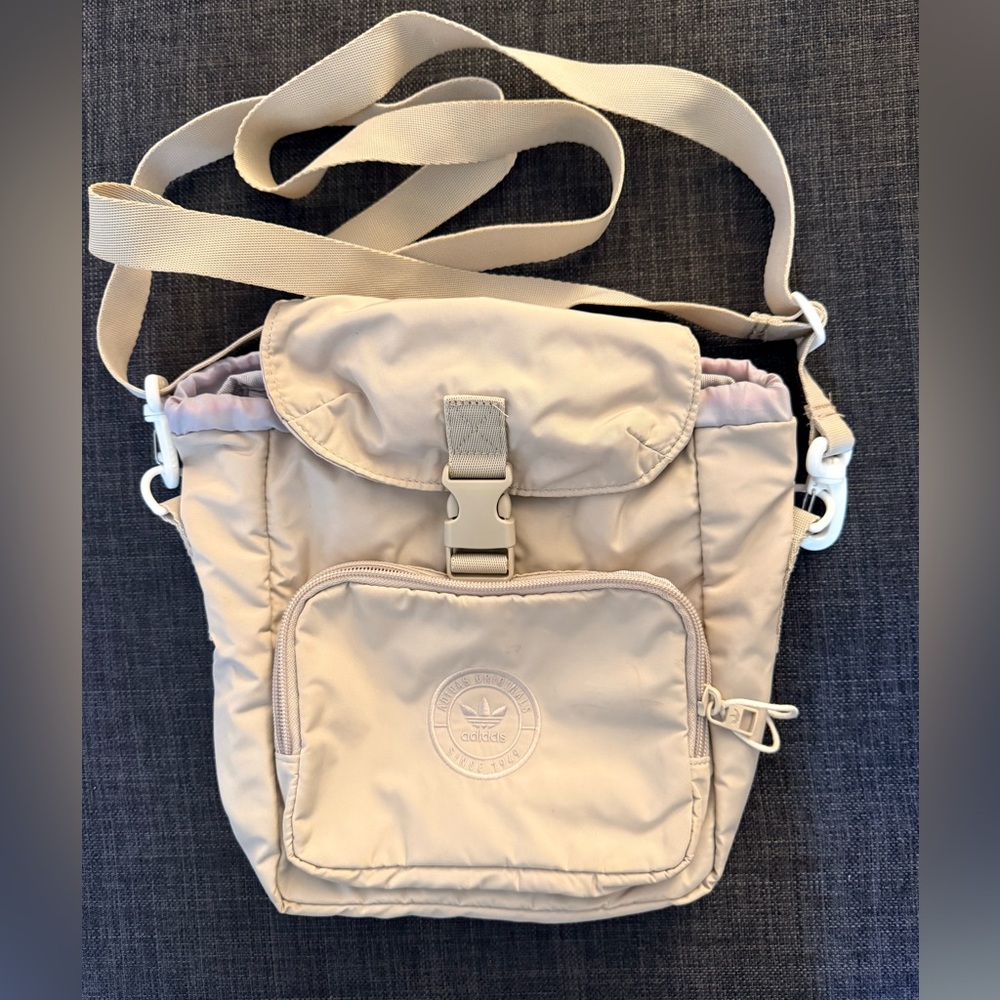 Adidas Beige Mini Backpack with Convertible Straps and Multiple Pockets